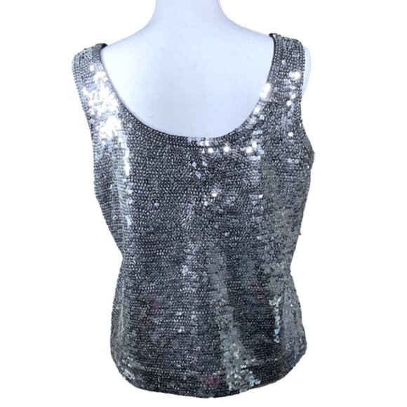 Eleanor P Brenner Sequin Tank Sparkling Scoop Neck Top Sleeveless Women Silver M - Picture 7 of 15
